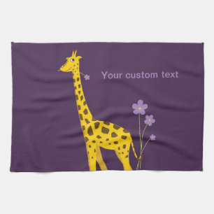 Purple Skating Funny Giraffe Personalised Tea Towel
