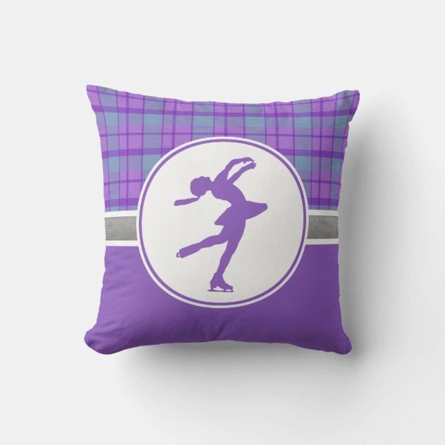 Purple Skating Sweetheart Plaid Throw Pillow (Front)