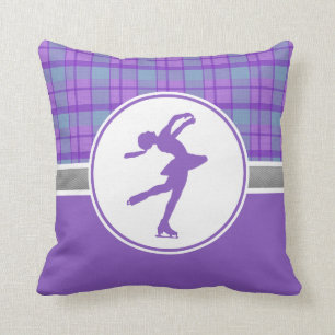 Purple Skating Sweetheart Plaid Throw Pillow