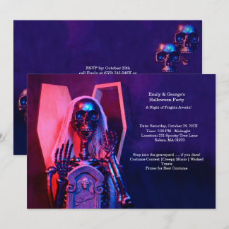 Purple Skeleton Coffin Halloween Party Invitation