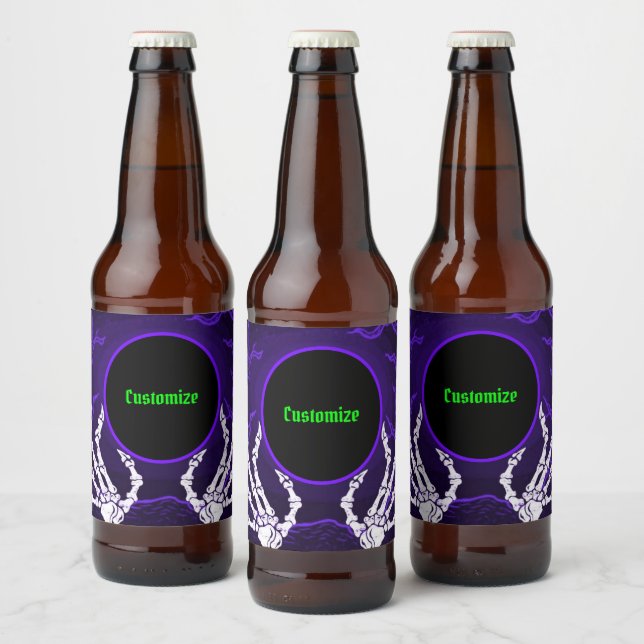 Purple Skeleton Hands Beer Bottle Label (Bottles)