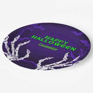Purple Skeleton Hands Paper Plate