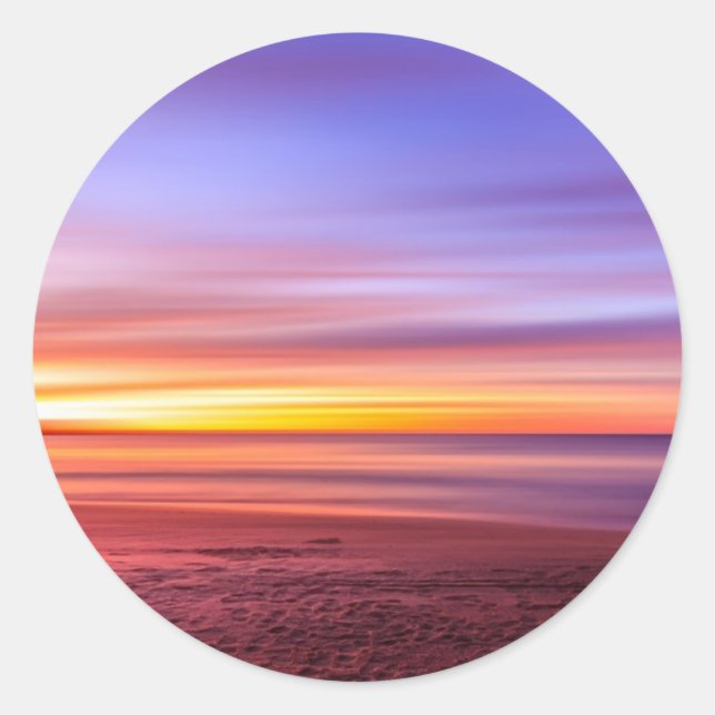 Purple Skies over Sea Classic Round Sticker (Front)