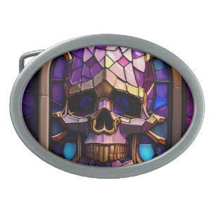 Purple Skull, Faux Stained-Glass, Skull Art,  Belt Buckle