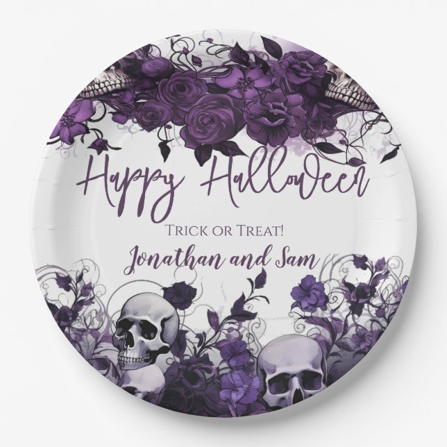 Purple Skull Halloween Party Paper Plate (Front)