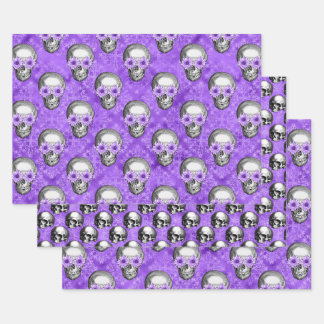 Purple Skulls and Sunflower Series Design 12 Wrapping Paper Sheet