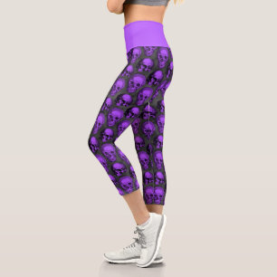 Purple Skulls and Sunflower Series Design 1 Capri Leggings