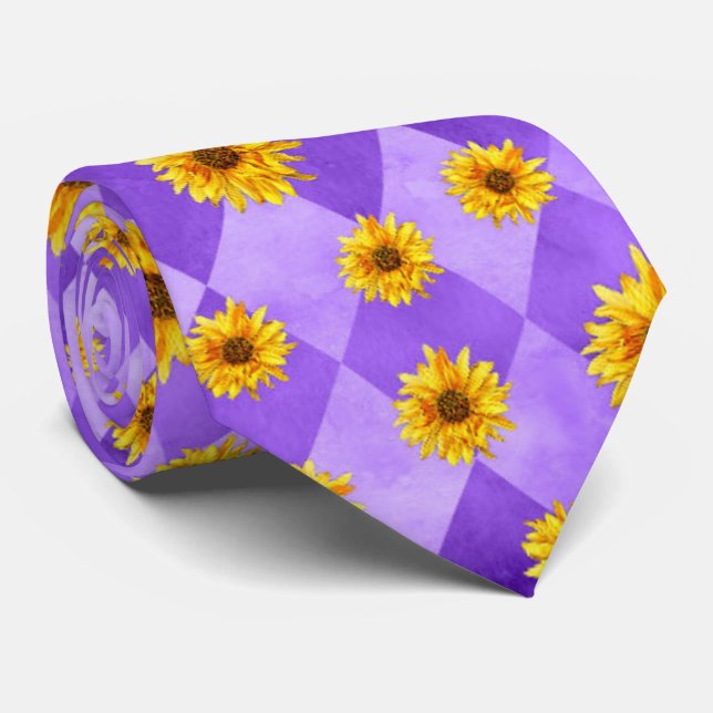 Purple Skulls and Sunflower Series Design 2 Tie (Rolled)