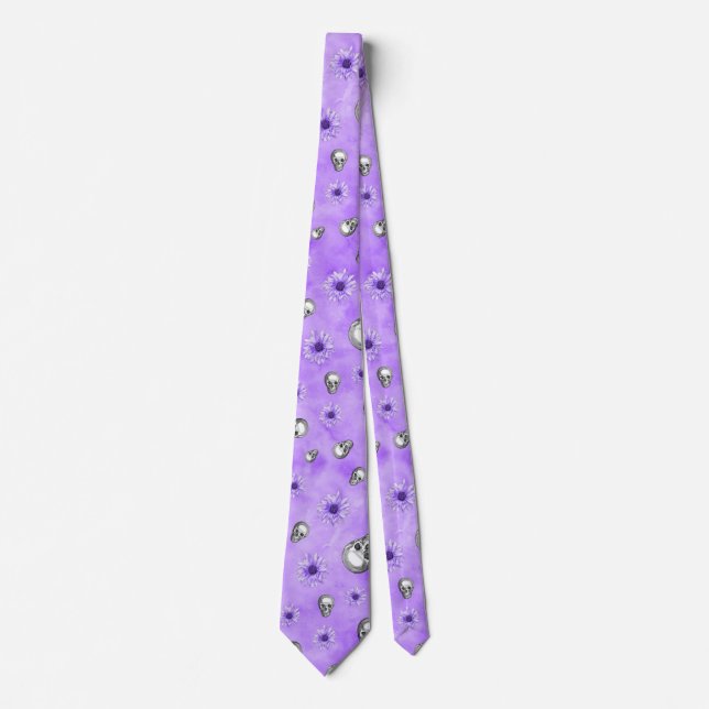 Purple Skulls and Sunflower Series Design 4  Tie (Front)