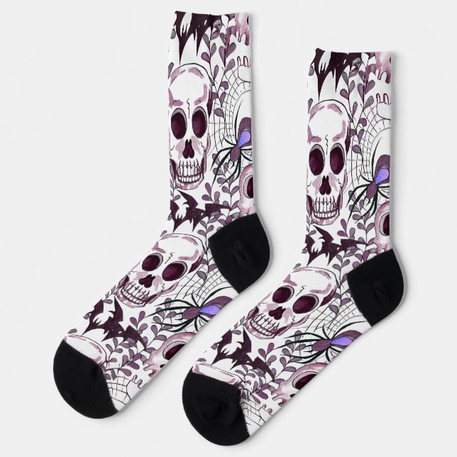 Purple skulls, bats and sort socks (Left)