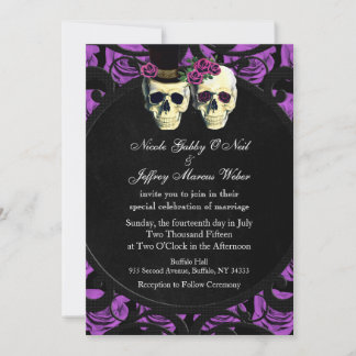 Purple Skulls Bride & Groom Wedding Invitation