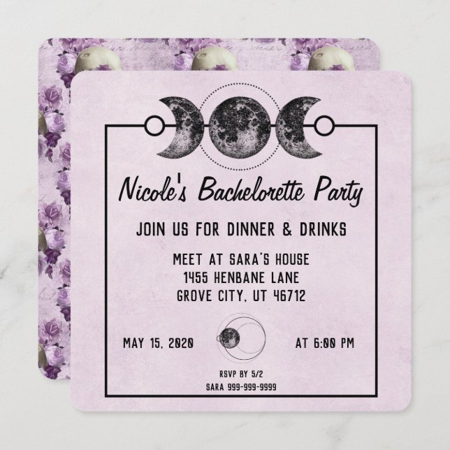Purple Skulls Gothic Bachelorette Party Invites (Front/Back)