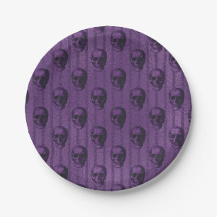 Purple skulls Halloween Party Paper Plate