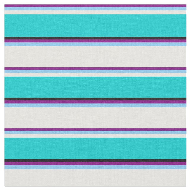 Purple, Sky Blue, Mint Cream, Turquoise & Black Fabric (Close Up)