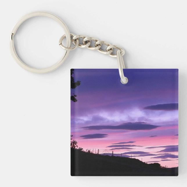 Purple Sky Sunset Dramatic Clouds Evening Scenic Key Ring (Front)