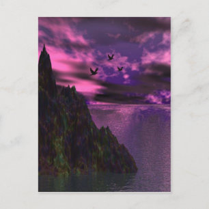 Purple Sky with birds 3d Postcard