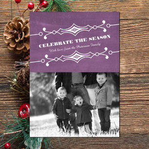 Purple Slanted Chalkboard Holiday Photo Flat Card