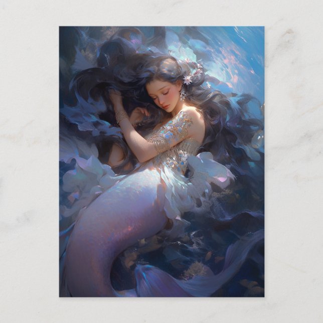 Purple Sleeping Mermaid Fantasy Art Postcard (Front)