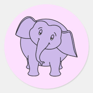 Purple Sleepy Elephant. Cartoon Classic Round Sticker