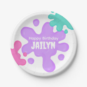 Purple Slime Birthday Paper Plate