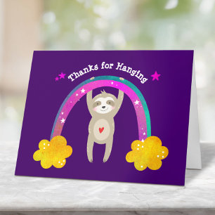 Purple Sloth Boho Rainbow Birthday Cute Modern  Thank You Card
