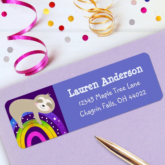 Purple Sloth Rainbow Cute Boho Birthday Address (Creator Uploaded)