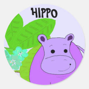 Purple Smiling Hippo Classic Round Sticker