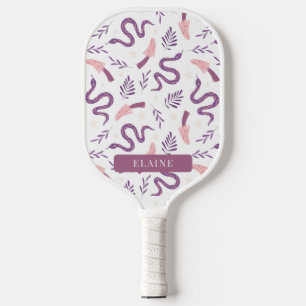 Purple Snake & Mushroom Pattern White Pickleball Paddle