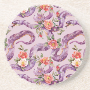 Purple Snakes Red Cream Flowers Coaster