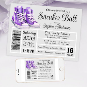 Purple Sneaker Ball Birthday Party Shoe Label Invitation