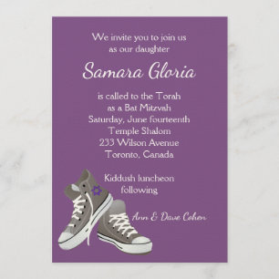 Purple Sneakers Bat Mitzvah Invitation