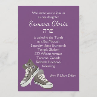 Purple Sneakers Bat Mitzvah Invitation with Sarah