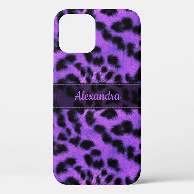 Purple Snow Leopard Skin Print, Personalised name Case-Mate iPhone Case (Back)