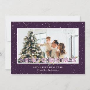 Purple Snow Lights Photo Christmas Cards