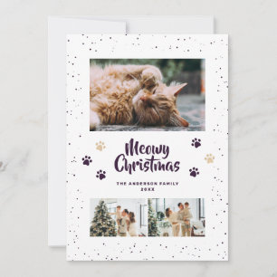 Purple Snow Paws Photo Meowy Christmas Card