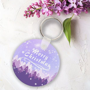 Purple Snow Winter Merry Christmas Happy New Year Key Ring