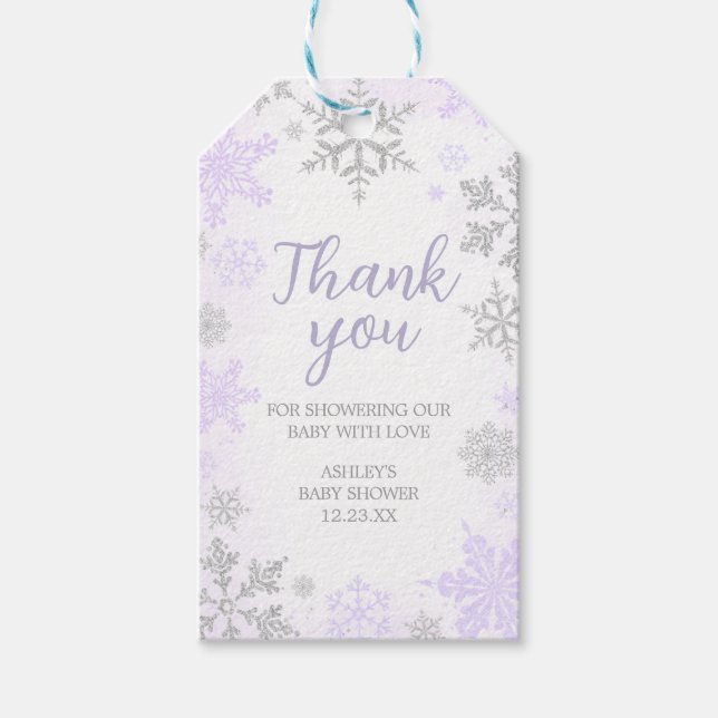 Purple Snowflake Baby Shower Favour Tags (Front)