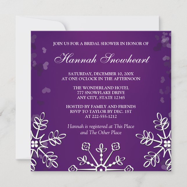 PURPLE SNOWFLAKE  BRIDAL SHOWER INVITATION (Front)