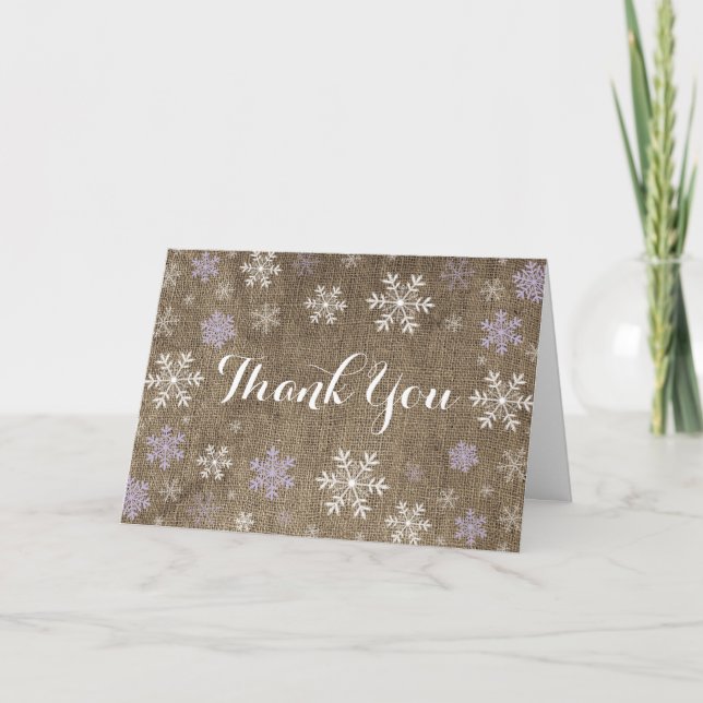 Purple Snowflake Burlap Folded Thank You Card (Front)