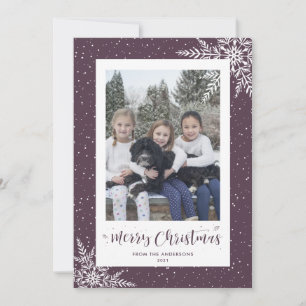 Purple Snowflake Calligraphy Photo Christmas Cards