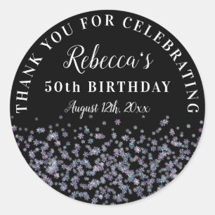 Purple Snowflake Glitter 50th Birthday Thank You Classic Round Sticker