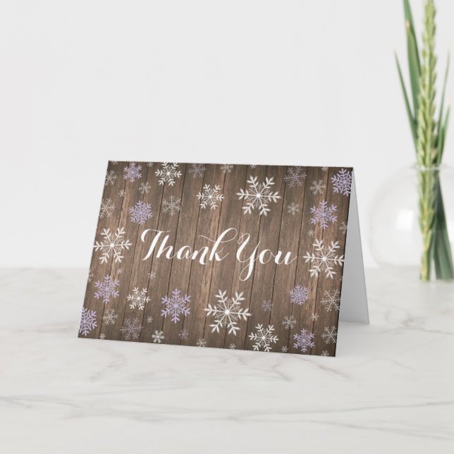 Purple Snowflake Rustic Folded Thank You Card (Front)