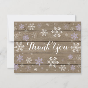 Purple Snowflake Winter Rustic Wood Thank You Card