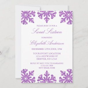 Purple Snowflake Winter Sweet 16 Invitation