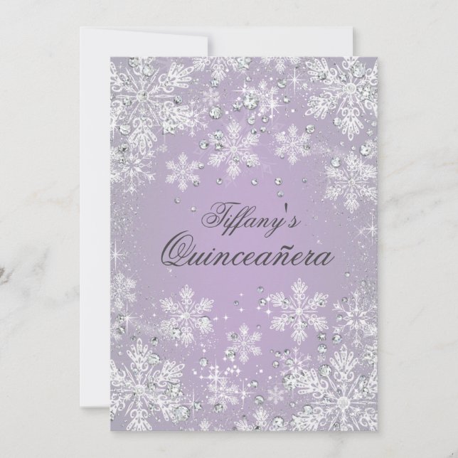 Purple Snowflake Winter Wonderland Quinceanera Invitation (Front)