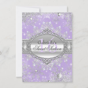 Purple Snowflake Winter Wonderland Sweet 16 Invite