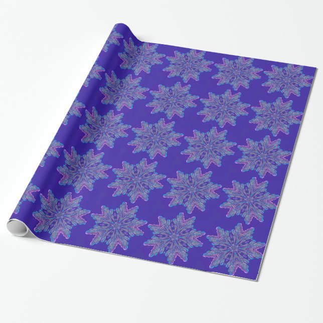 Purple Snowflake Wrapping Paper (Unrolled)