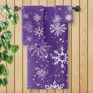Purple Snowflakes Pattern Magical Winter Holiday Bath Towel Set