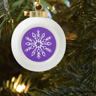 Purple Snowflakes Pattern Magical Winter Holiday Ceramic Ball Christmas Ornament