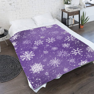Purple Snowflakes Pattern Magical Winter Holiday Fleece Blanket